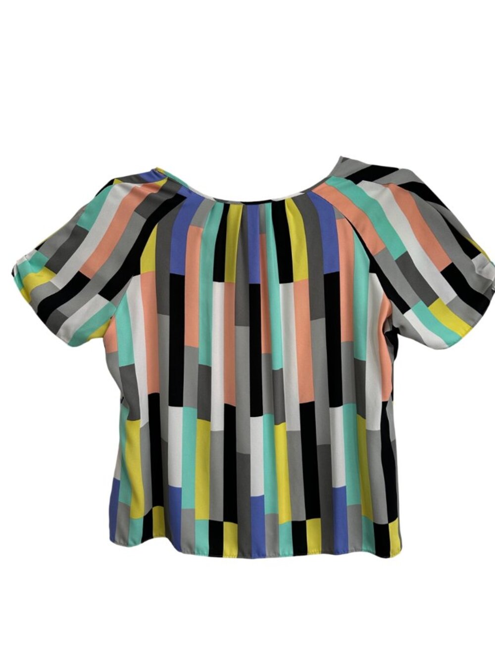 Striped Multicolor Worthington Woman Button Front Short-Sleeve Blouse 3X Boho - Picture 3 of 7